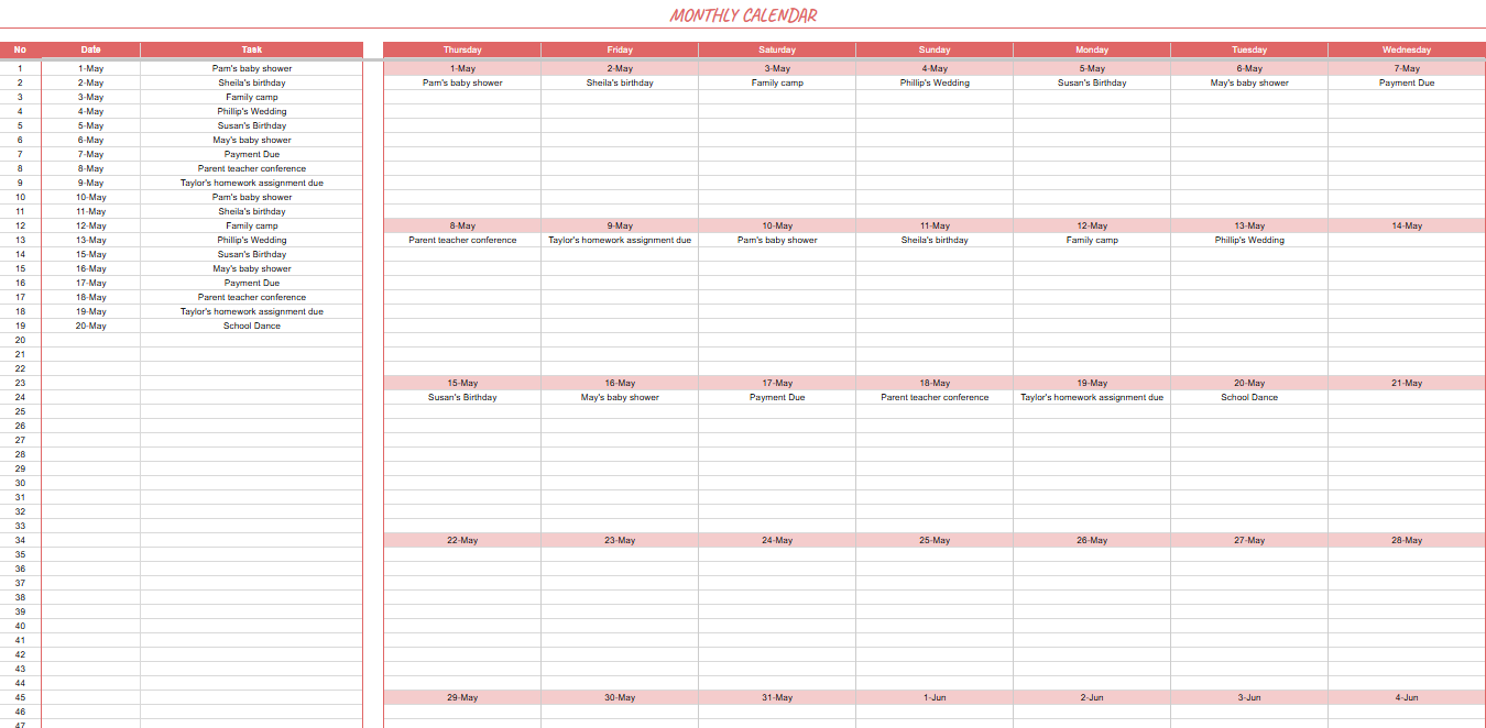 daily planner - monthly calendar