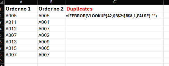 Using VLOOKUP to identify duplicates in 2 columns