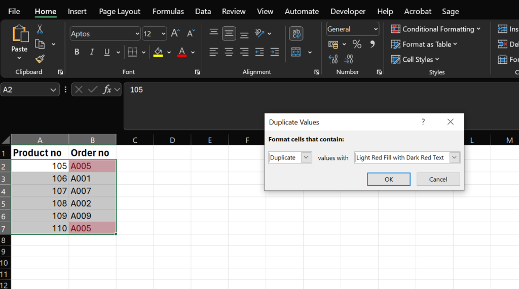 Using Conditional Formatting to Highlight ANY Duplicate Values in a column 2