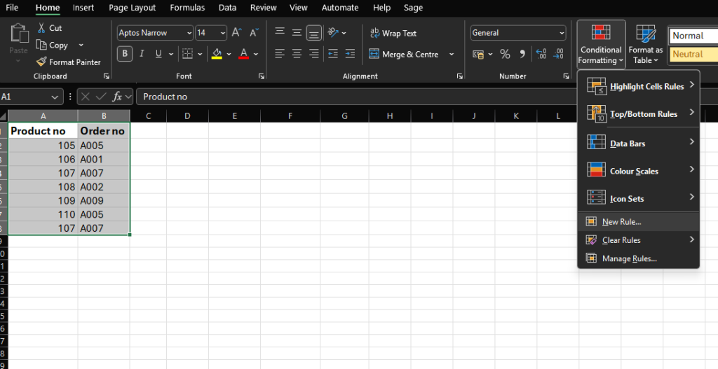 Using Conditional Formatting to Highlight Duplicate Values in 2 columns 1