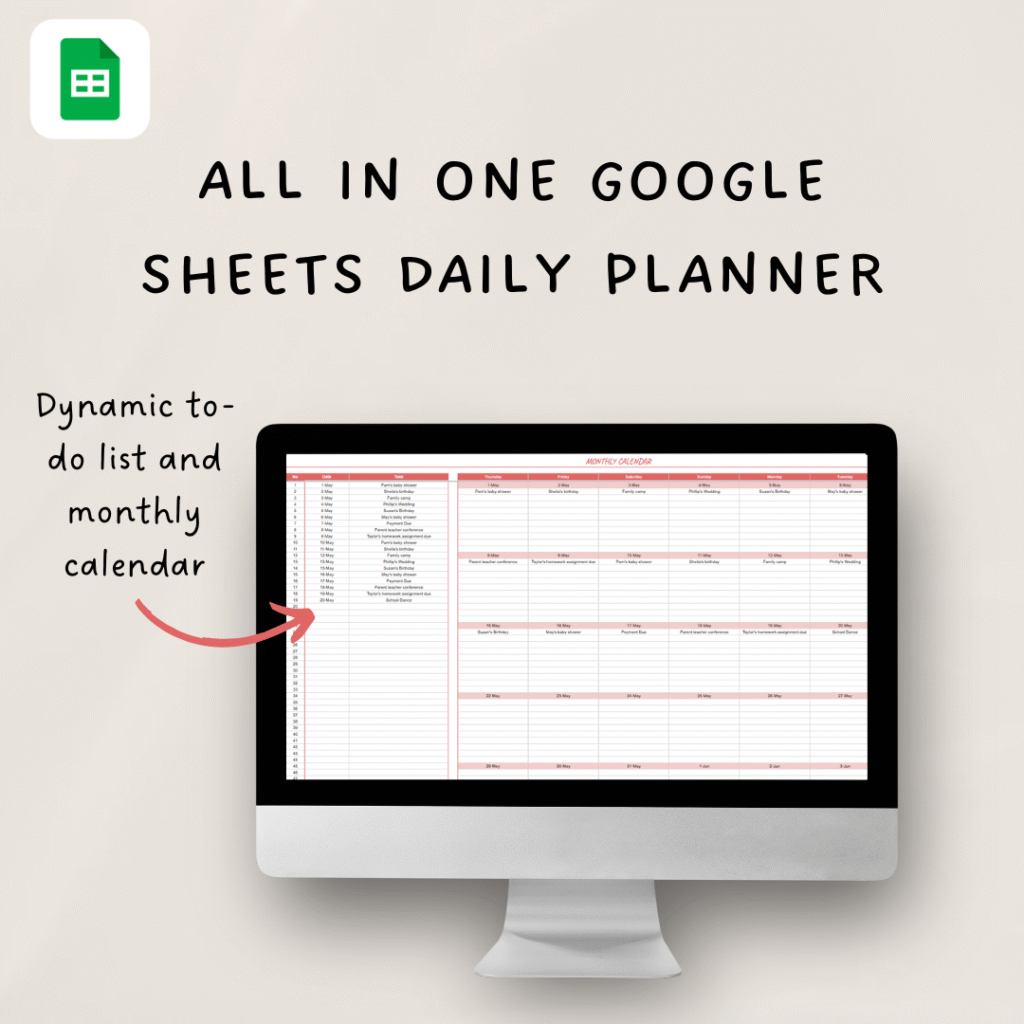 Dynamic Monthly Calendar Planner Template for Google Sheets