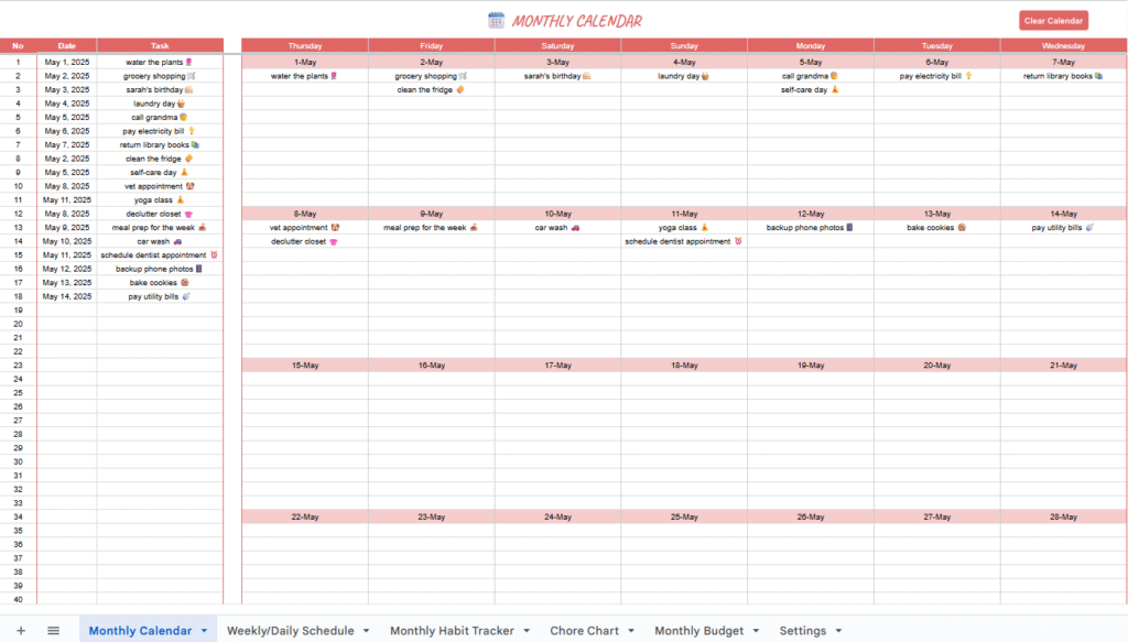 Smart Monthly Calendar